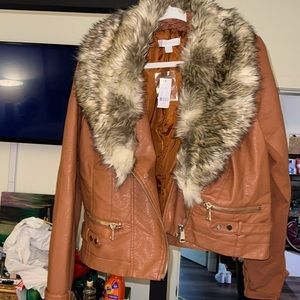 Faux leather jacket with fur